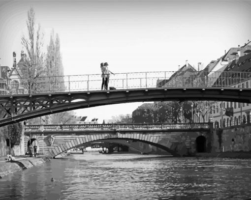 Black And White Lovers In Bridge Diamond Painting