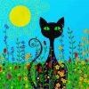 Black Cat With Flowers Art Diamond Painting