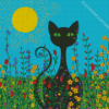 Black Cat With Flowers Art Diamond Painting