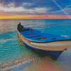 Boat In Beach With Sunset Seascape Diamond Painting