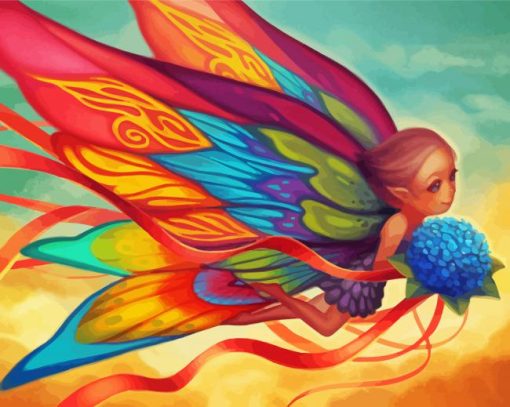 Butterfly Fairy Holding Bouquet Of Flowers Diamond Painting