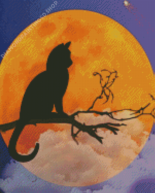 Cat And Moon Silhouette Diamond Painting