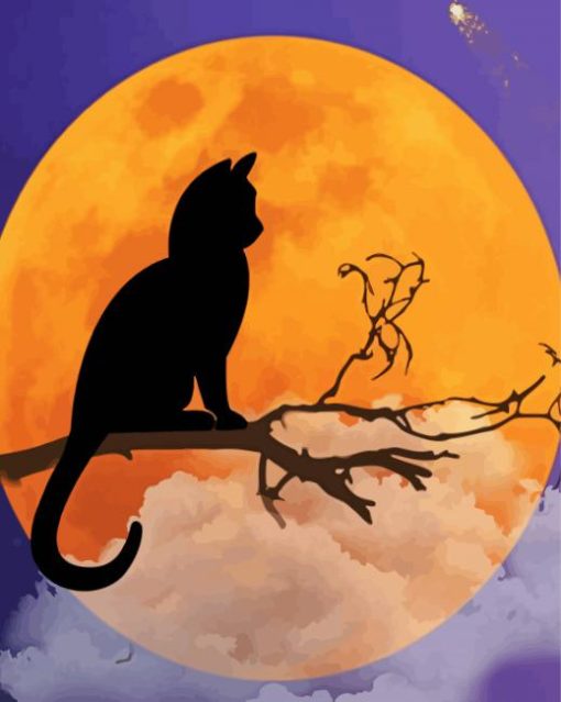 Cat And Moon Silhouette Diamond Painting