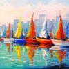 Colorful Sailboats In The Bay Diamond Painting