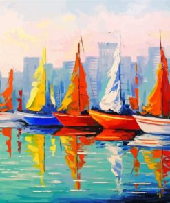 Colorful Sailboats In The Bay Diamond Painting