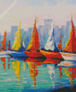 Colorful Sailboats In The Bay Diamond Painting