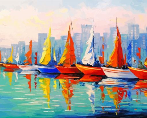 Colorful Sailboats In The Bay Diamond Painting