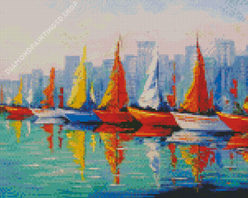 Colorful Sailboats In The Bay Diamond Painting