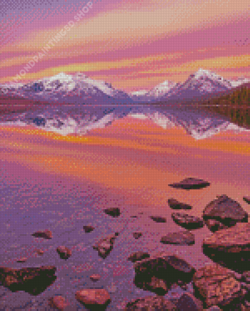 Glacier Mountains Sunset Diamond Painting