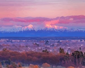 Snowy Mountain Christchurch Sunset Diamond Painting