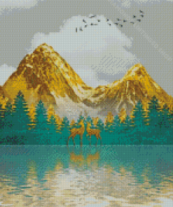 Golden Mountain Water Reflection Diamond Paintings