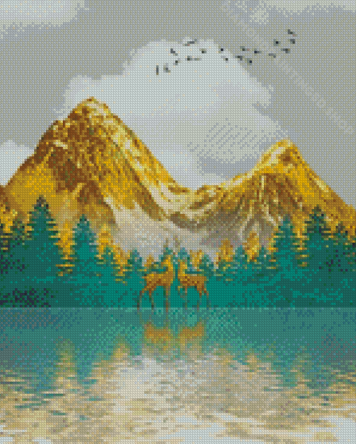 Golden Mountain Water Reflection Diamond Paintings