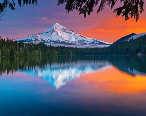 Mt Hood Lost Lake Water Reflection 5D Diamond Painting