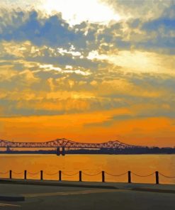 Sunrise At Natchez Bridge 5D Diamond Painting
