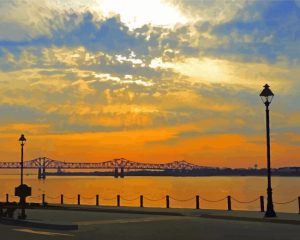 Sunrise At Natchez Bridge 5D Diamond Painting