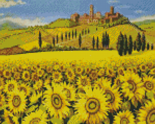 Tuscany Italy Sunflowers Field 5D Diamond Paintings