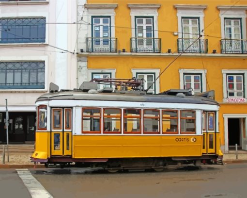 Yellow Streetcar In Lisbon Portugal Diamond Painting