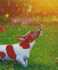 Puppy Playing With Butterfly 5D Diamond Paintings