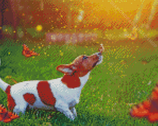 Puppy Playing With Butterfly 5D Diamond Paintings