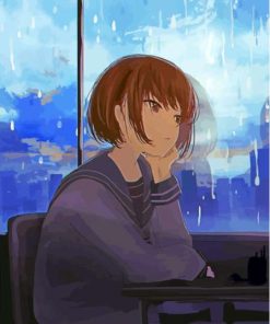 Sad Anime Girl With Rain 5D Diamond Painting