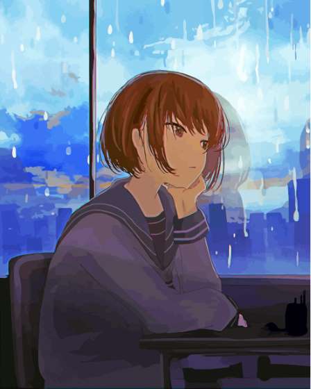 sad girl anime short hair