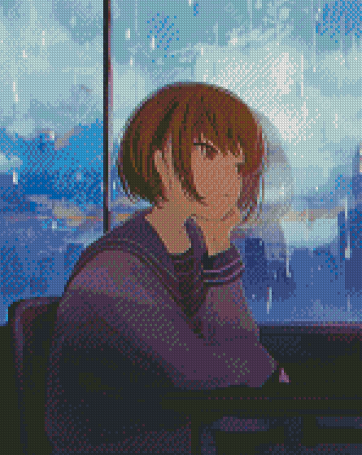 Sad Anime Girl With Rain 5D Diamond Paintings