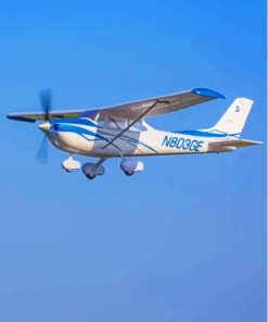 White And Blue Cessna 182 Airplane 5D Diamond Painting