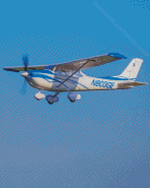 White And Blue Cessna 182 Airplane 5D Diamond Paintings