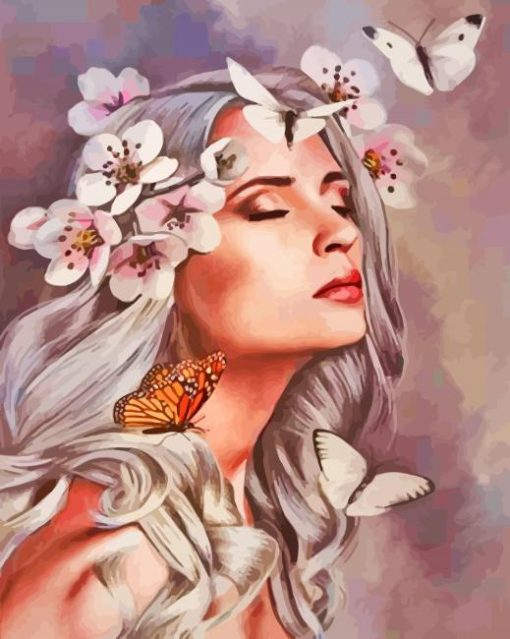 Aesthetic Girl With White Butterfly Diamond Painting