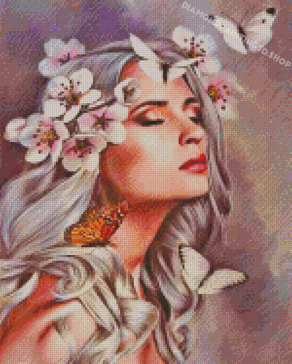 Aesthetic Lady With Flowers In Her Hair - Diamond Paintings 