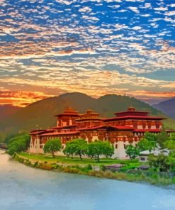 Bhutan Punakha Dzong Palace Diamond Painting