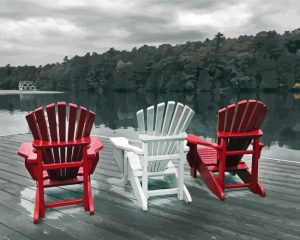 Black And White Red Muskoka Scene Diamond Painting