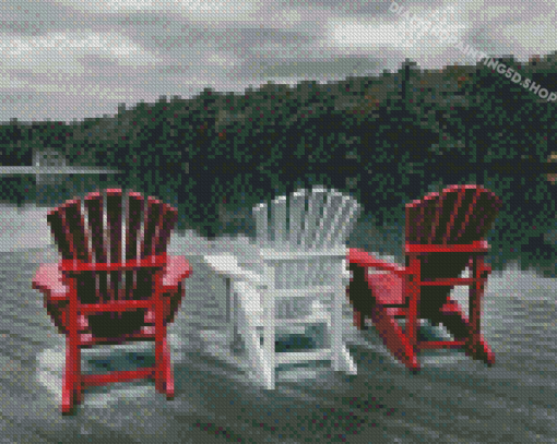 Black And White Red Muskoka Scene Diamond Paintings