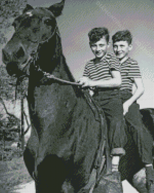 Black And White Children On Horse Diamond Paintings