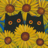 Black Cats And Sunflowers Diamond Paintings