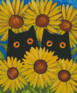 Black Cats And Sunflowers Diamond Paintings