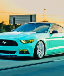 Blue Mustang On Road Diamond Painting