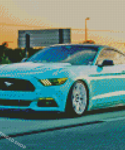 Blue Mustang On Road Diamond Paintings