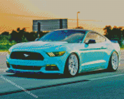 Blue Mustang On Road Diamond Paintings