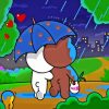 Brown And Cony Walking In Rain Diamond Painting