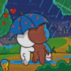 Brown And Cony Walking In Rain Diamond Paintings