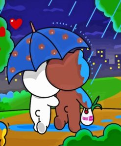 Brown And Cony Walking In Rain Diamond Painting