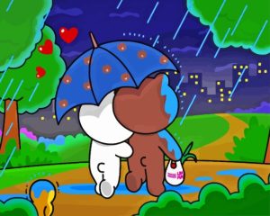 Brown And Cony Walking In Rain Diamond Painting