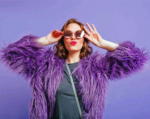 Cool Woman In A Purple Coat Diamond Painting