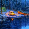 Fire Camping In Snow Diamond Paintings