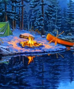 Fire Camping In Snow Diamond Paintings