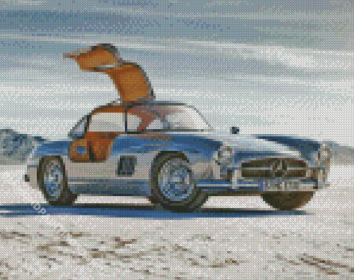 Grey Mercedes Sl 300 In Desert Diamond Paintings