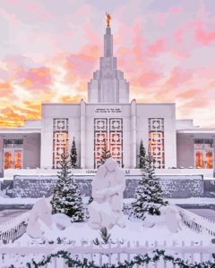 Idaho Falls Temple In Snow Diamond Painting