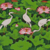 Lotus Pond Cranes Diamond Paintings