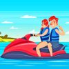 Man And Woman On Jet Ski Illustration Diamond Painting